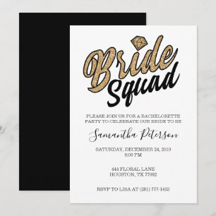 Invitación a la fiesta Bride Squad-Oro y Negro