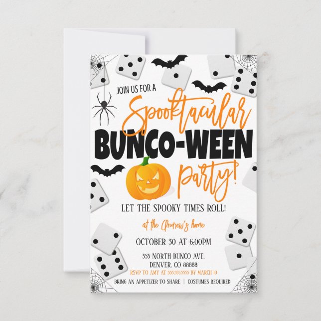 Invitación a la fiesta Bunco de Halloween (Anverso)