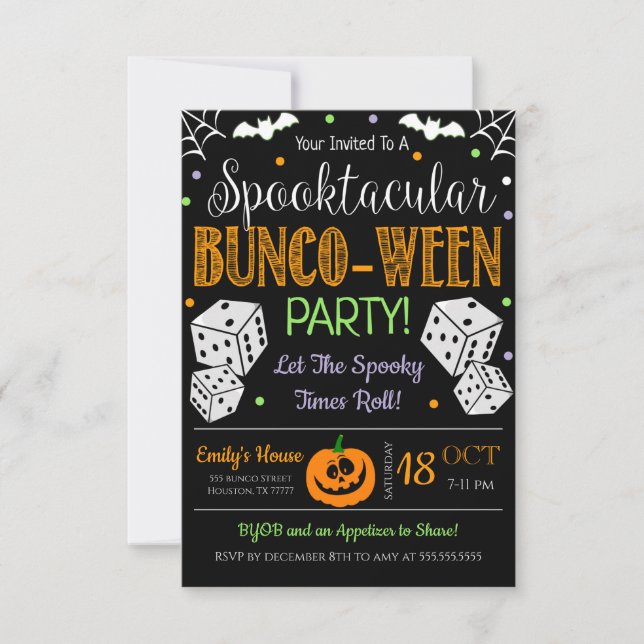 Invitación a la fiesta Bunco de Halloween (Anverso)