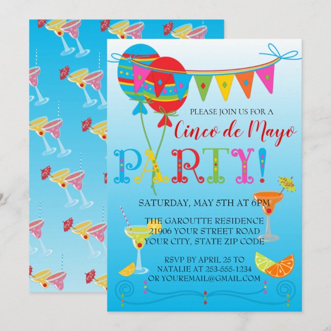 Invitación a la Fiesta Cinco De Mayo (Anverso / Reverso)