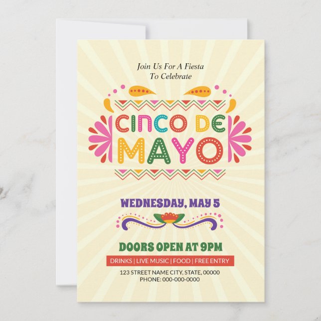 Invitación a la Fiesta Cinco De Mayo (Anverso)