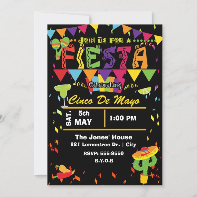 Invitación a la Fiesta Cinco De Mayo Mexicana (Anverso)