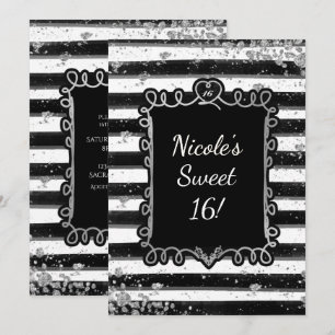 Invitación a la fiesta con raya negra y blanca con