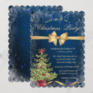 Invitación a la Fiesta Corporativa Azul con Árbol 