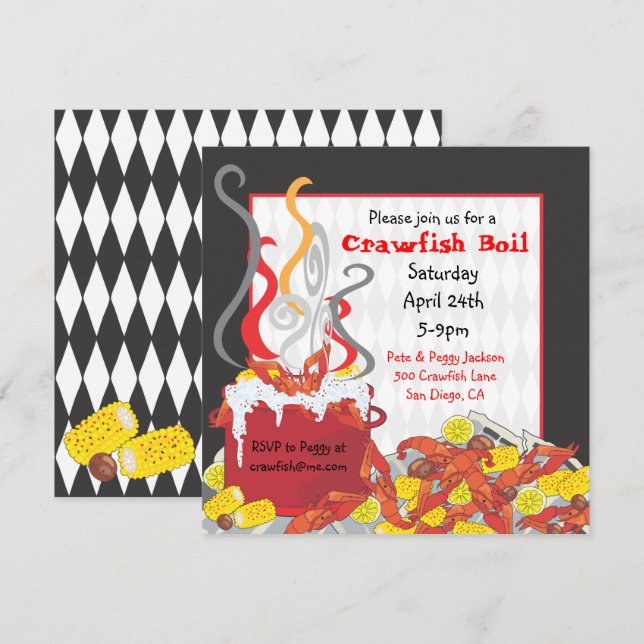 Invitación a la fiesta Crawfish Boil (Anverso / Reverso)