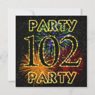 Invitación a la fiesta de 102 años con fuegos arti