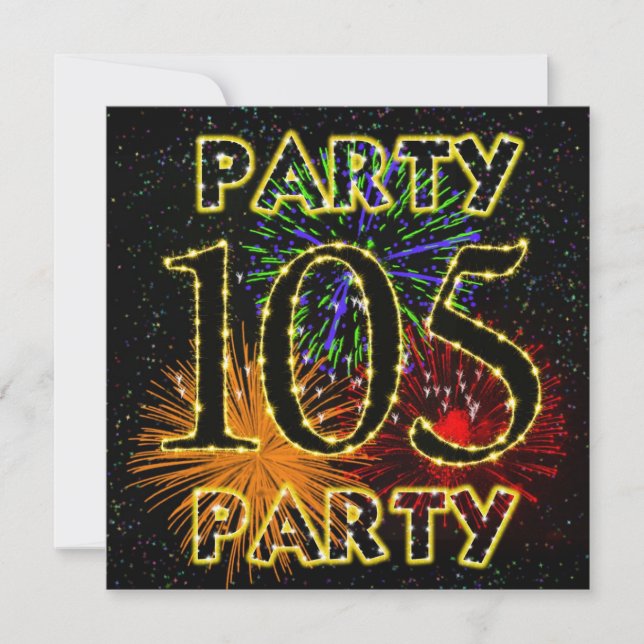 Invitación a la fiesta de 105 años con fuegos arti (Anverso)