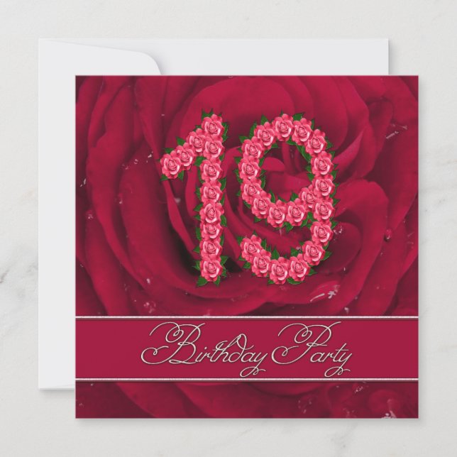 Invitación a la fiesta de 19 años con rosas (Anverso)