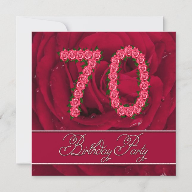 Invitación a la fiesta de 70 años con rosas (Anverso)