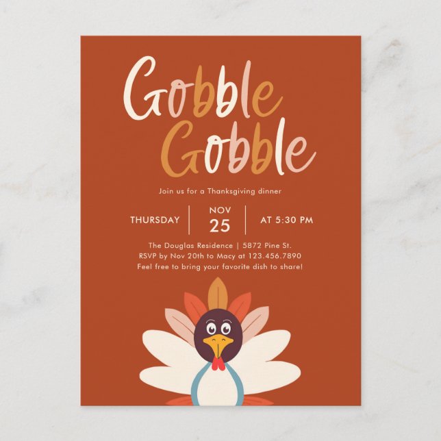 Invitación a la fiesta de Acción de Gracias Gobble (Anverso)
