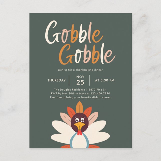 Invitación a la fiesta de Acción de Gracias Gobble (Anverso)