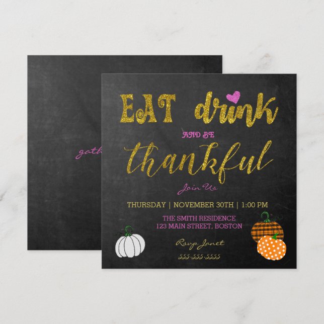 Invitación A La Fiesta De Acción De Gracias Para C (Anverso / Reverso)