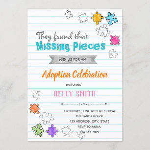 invitación a la fiesta de adopción de Piezas Falta