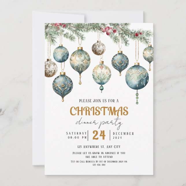Invitación a la fiesta de adornos de Navidad boho (Anverso)