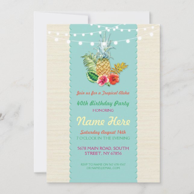 Invitación a la Fiesta de Aloha de Cumpleaños Aqua (Anverso)