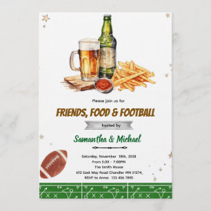 invitación a la fiesta de amigos, comida y fútbol