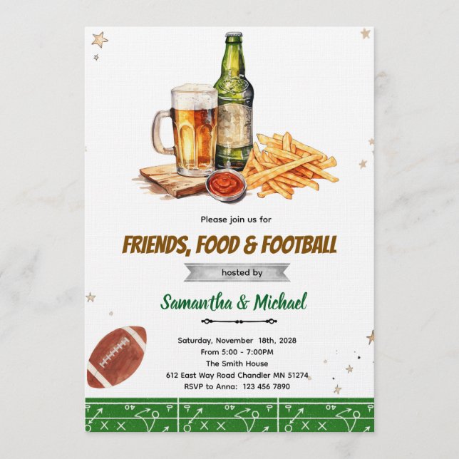 invitación a la fiesta de amigos, comida y fútbol (Anverso)