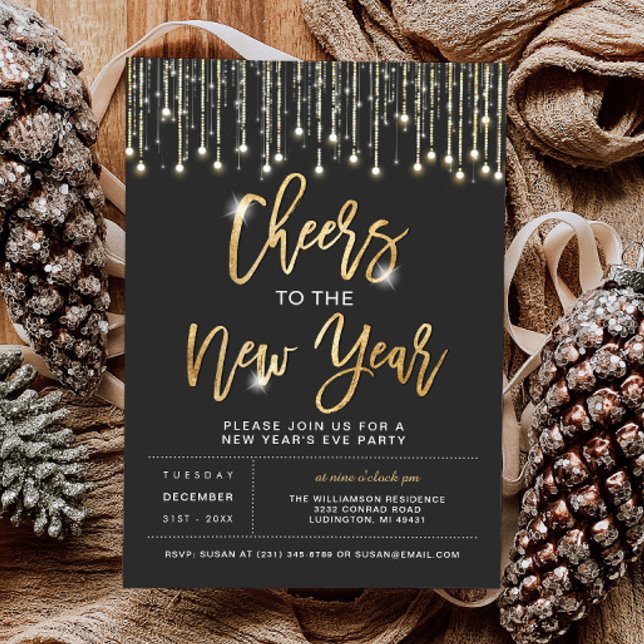 Invitación a la fiesta de Año Nuevo (Cheers New Years Party Invitation
)