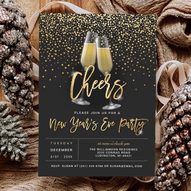 Invitación a la fiesta de Año Nuevo (Cheers New Years Party Invitation)