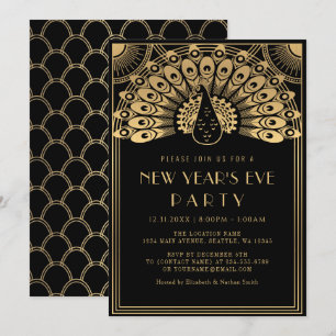 Invitación a la fiesta de Año Nuevo Art Deco Peaco