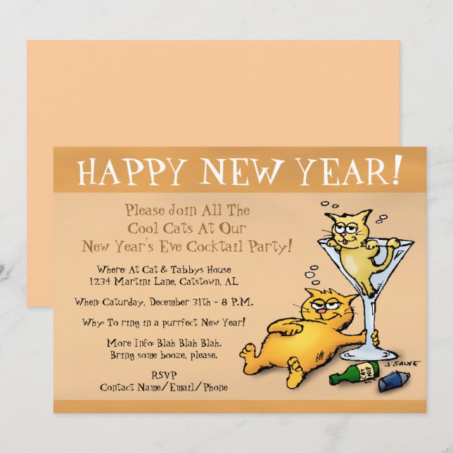 Invitación a la fiesta de Año Nuevo de Cocktail Ki (Anverso / Reverso)