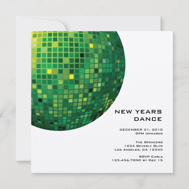 Invitación a la fiesta de Año Nuevo de noche disco (Anverso)