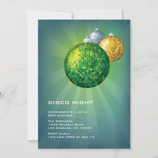 Invitación a la fiesta de Año Nuevo de noche disco (Anverso)