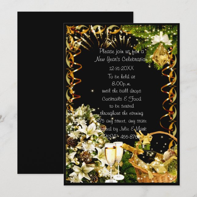Invitación a la fiesta de Año Nuevo de White Flora (Anverso / Reverso)