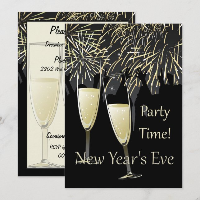 Invitación a la fiesta de Año Nuevo en Champaña (Anverso / Reverso)