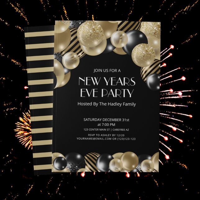 Invitación a la fiesta de Año Nuevo Gold Art Deco (Subido por el creador)