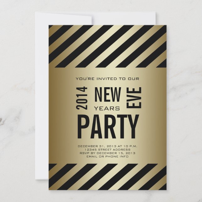 Invitación a la fiesta de Año Nuevo Gold Black Mod (Anverso)