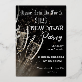 Invitación a la fiesta de año nuevo moderna en neg