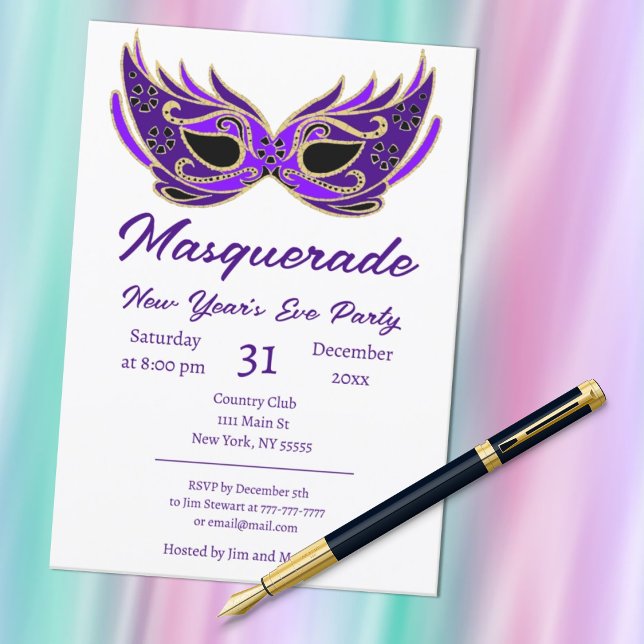 Invitación a la fiesta de Año Nuevo Purple Masquer (Subido por el creador)