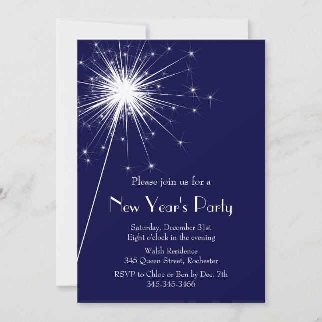 Invitación a la fiesta de Año Nuevo Sparkler (Anverso)