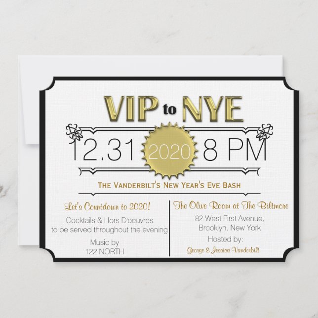 Invitación a la fiesta de Año Nuevo VIP (Anverso)