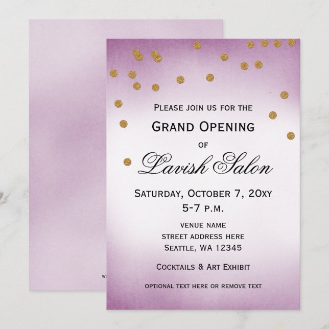 Invitación a la fiesta de apertura de bonito Purpl (Anverso / Reverso)