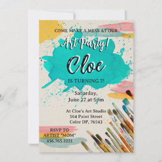 Invitación a la fiesta de arte colorido con mancha