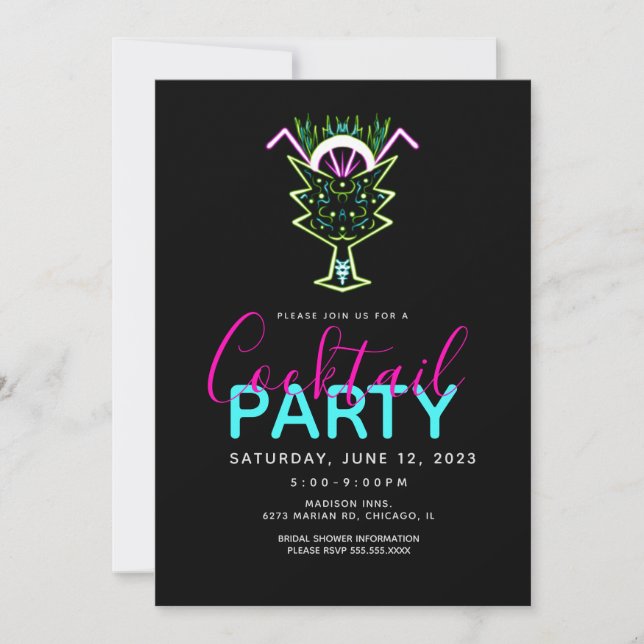 Invitación a la fiesta de arte de cócteles de neón (Anverso)