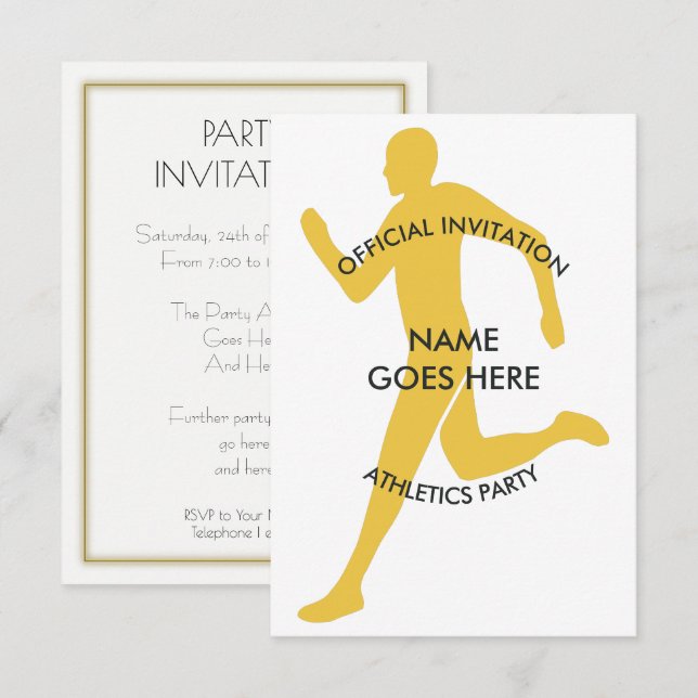 Invitación a la fiesta de atletismo personalizable (Anverso / Reverso)
