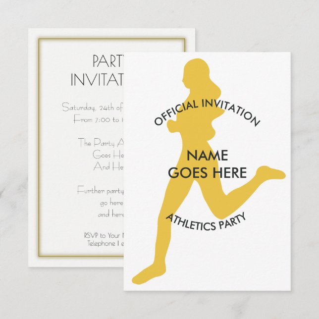 Invitación a la fiesta de atletismo personalizable (Anverso / Reverso)