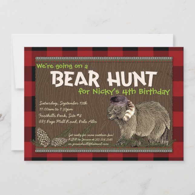 Invitación a la fiesta de aventura de Bear Hunt (Anverso)