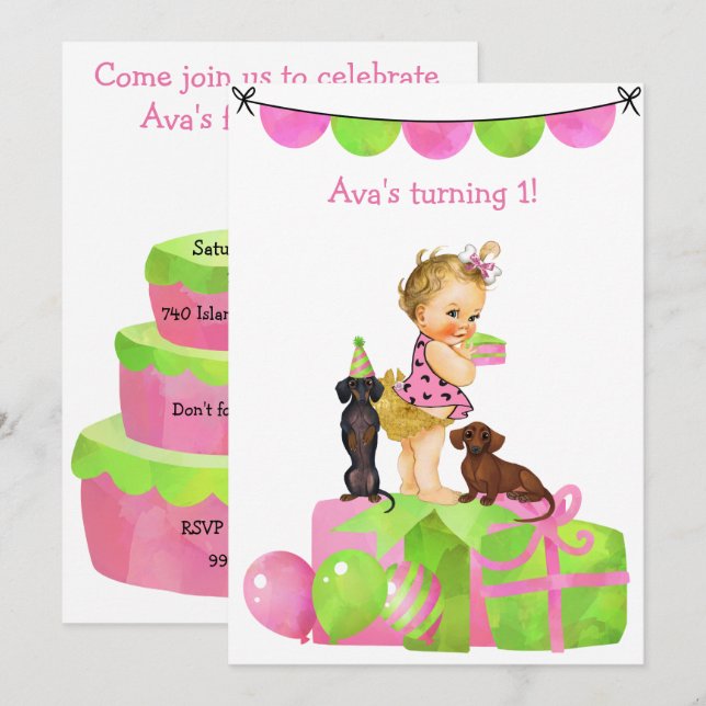Invitación a la fiesta de Baby Girl Dachshund (Anverso / Reverso)