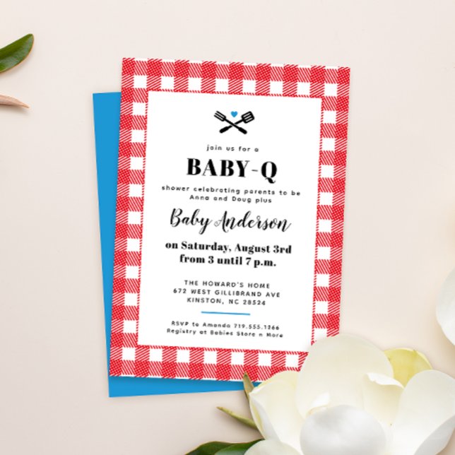 Invitación a la fiesta de Baby-Q a cuadros rojos,  (Subido por el creador)