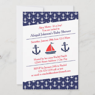 Invitación a la fiesta de baby shower Ahoy Anchors