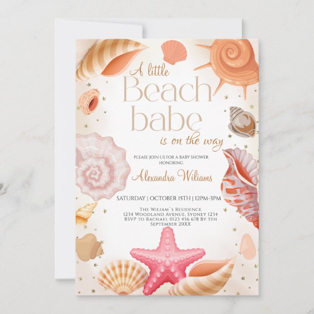 Invitación a la fiesta de Baby Shower Babe Beach (Anverso)
