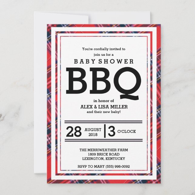 Invitación a la fiesta de Baby Shower BBQ de Red P (Anverso)