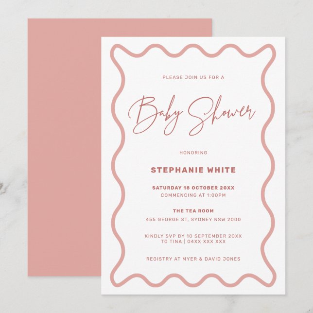 Invitación a la fiesta de Baby Shower de borde ond (Anverso / Reverso)