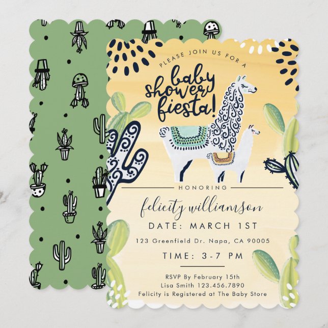 Invitación a la Fiesta de Baby Shower de Cactus y  (Anverso / Reverso)