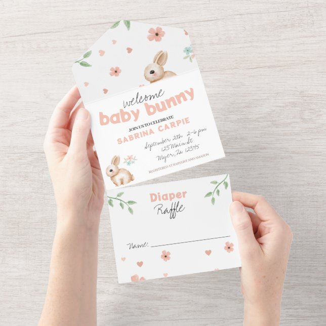 Invitación a la fiesta de baby shower de conejito  (desgarro)