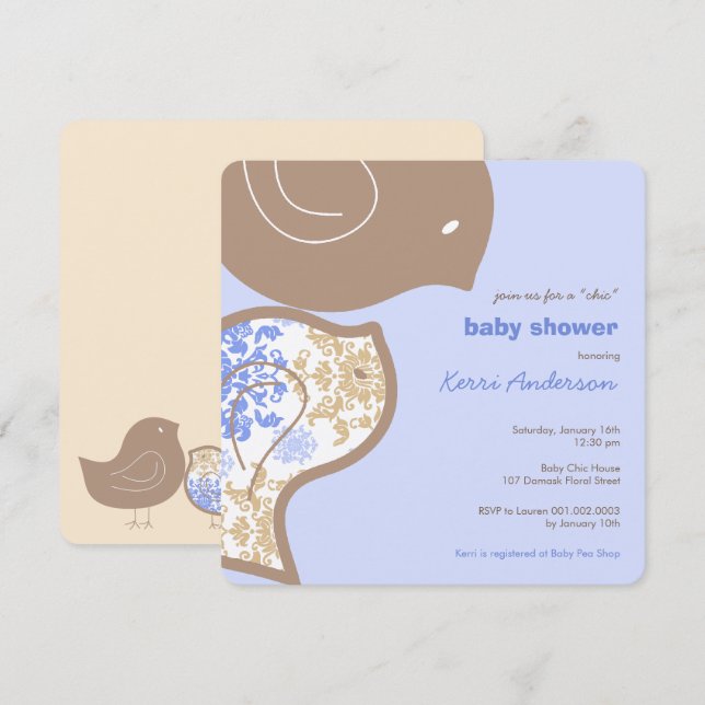 Invitación a la fiesta de Baby Shower de damasquis (Anverso / Reverso)